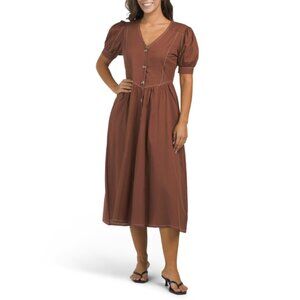 US TOGETHER Brown Multi Contrast Stitching Maxi Dress